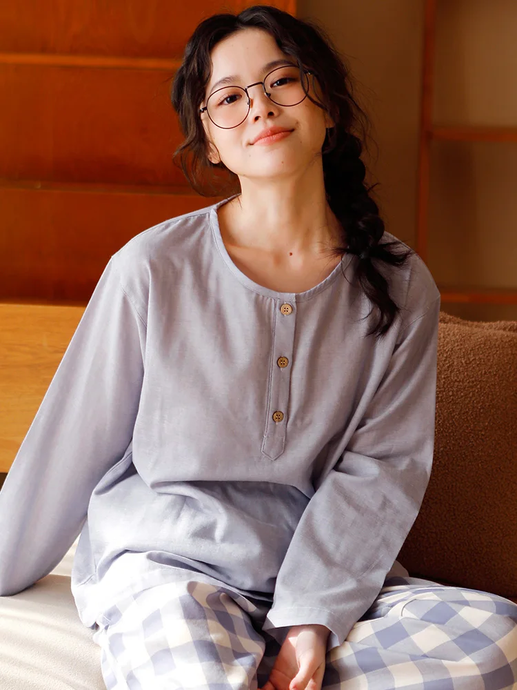 

couple pajamas new spring autumn pure cotton gauze style simple woman casual hooded pajama comfortable breathable home clothes