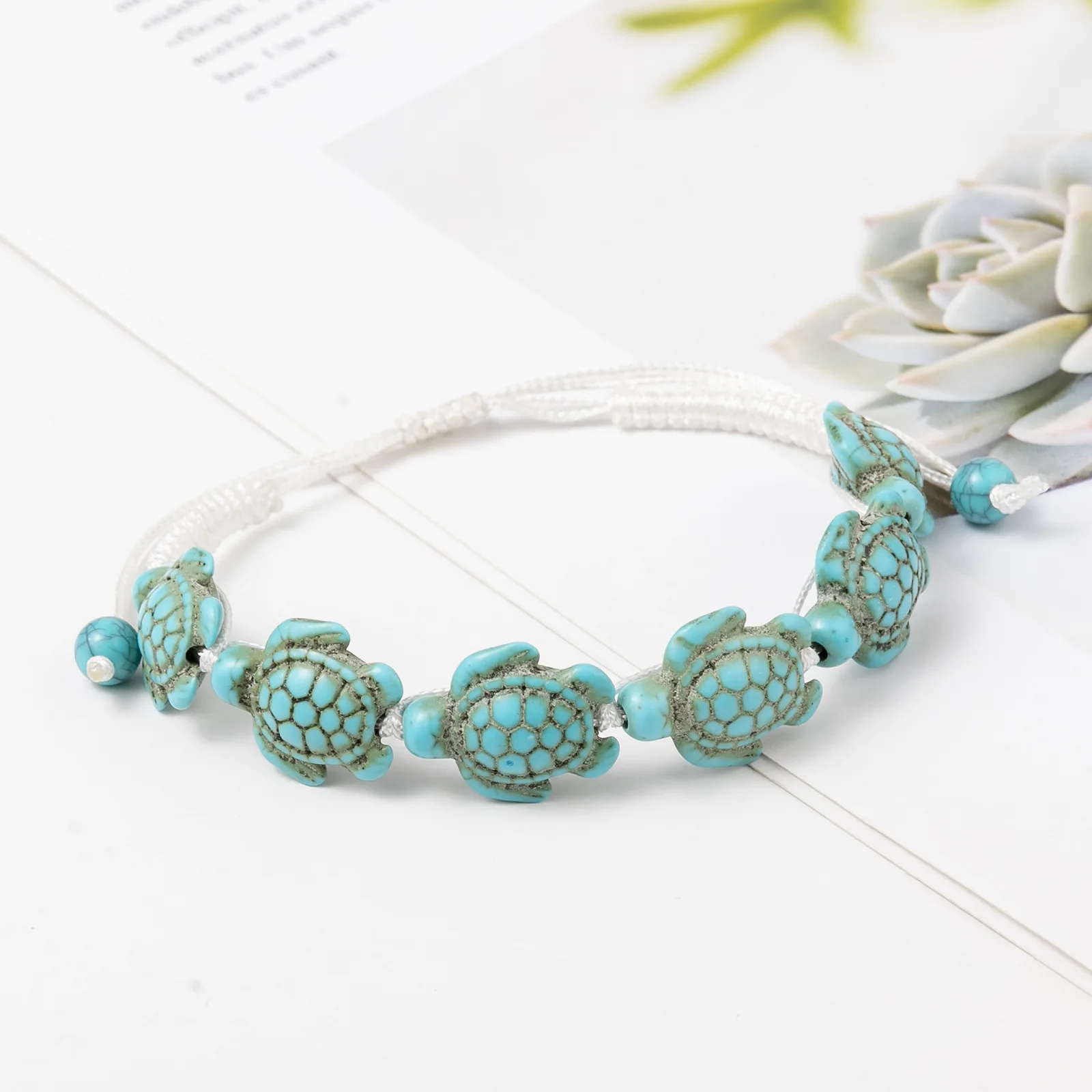 Six Summer Beach Green Sea Turtle Beads Black Cord Macrame Bracelet Women 2024 New Fashion Natural Stone Handmade Jewelry Gift