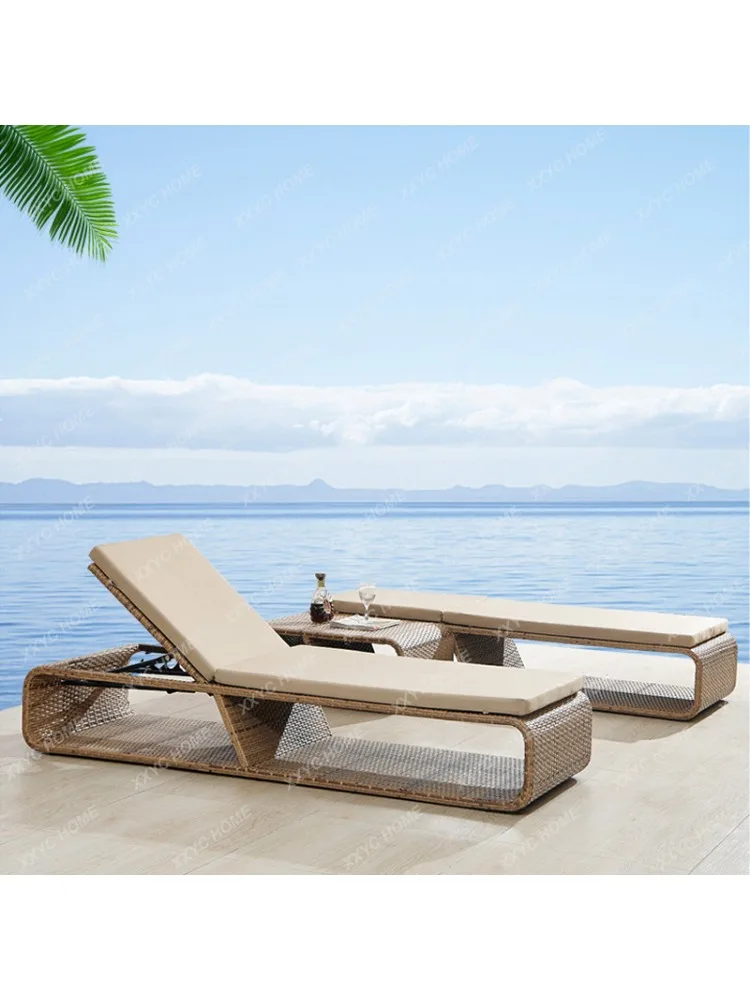 Outdoor Lounge Swimming Pool Deck Chair Seaside Leisure Beach Chair Terrace Leisure Chair Villa Balcony Outdoor Wicker Lounger