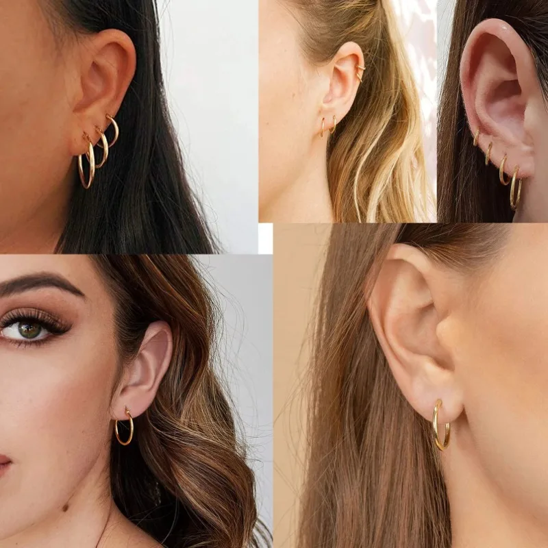 Pendientes de aro pequeños de acero inoxidable para Hombre y Mujer, Piercing de oreja de círculo redondo, joyería para cartílago, 2 unidades por