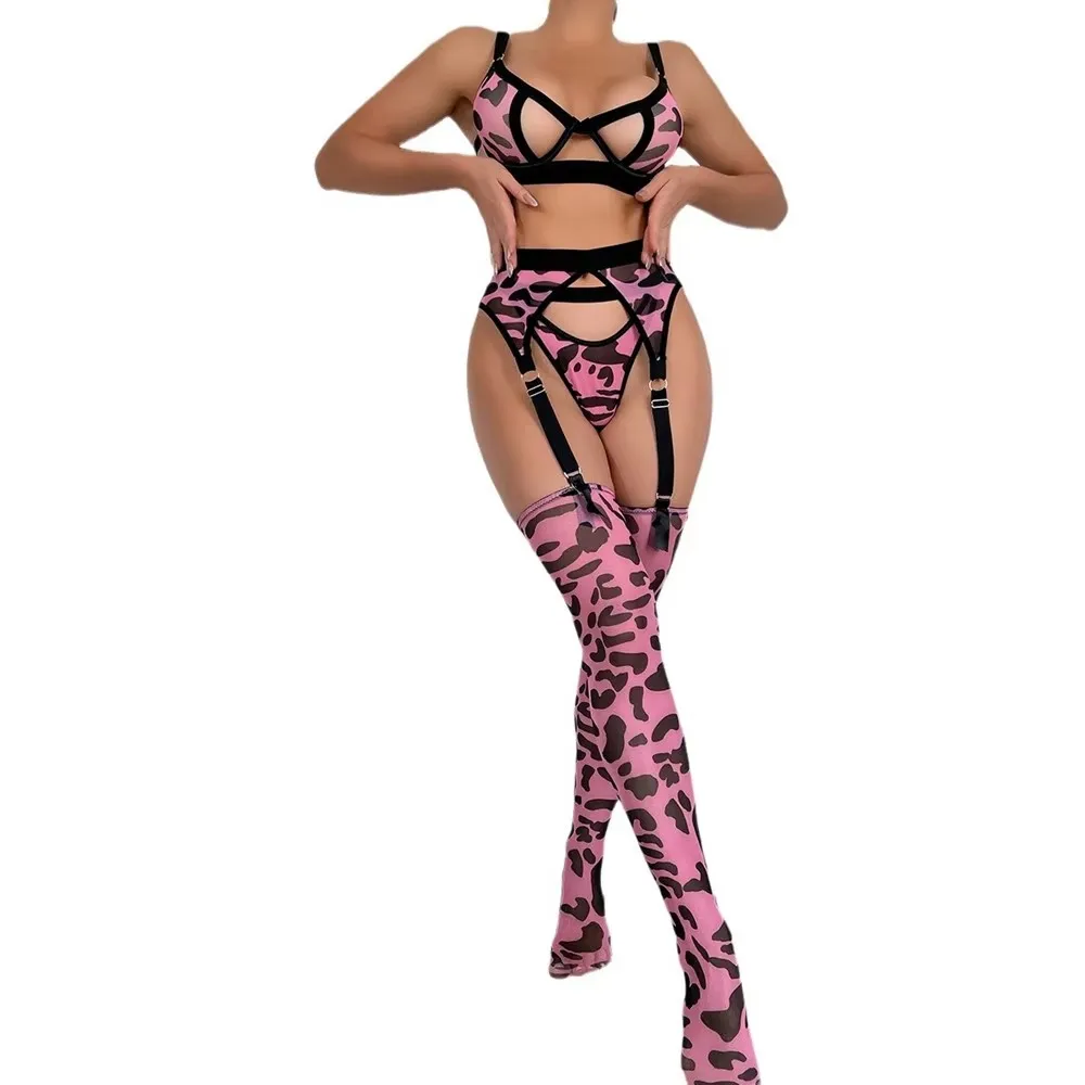 

Сексуальный комплект нижнего белья с зеброй, женские чулки, бюстгальтер с вырезами, чувственный короткий комплект из 4 предметов, прозрачное кружево, необычное женское нижнее белье, интимное нижнее белье с подвязками