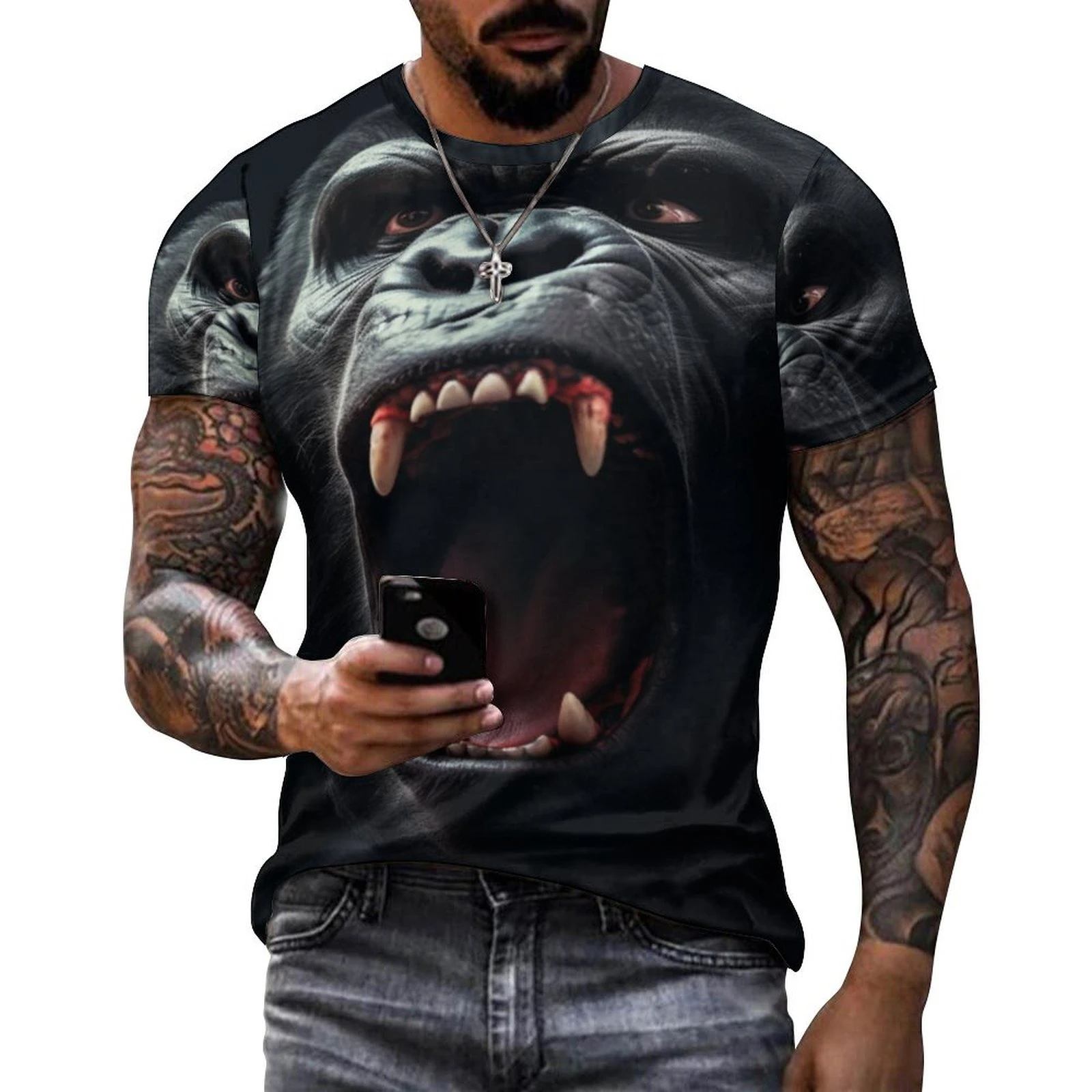 

2024 Men's 3D Graffiti Gorilla Pattern T-shirt, Casual Cool Micro Stretch Breathable T-shirt, Outdoor Summer Men's Wear