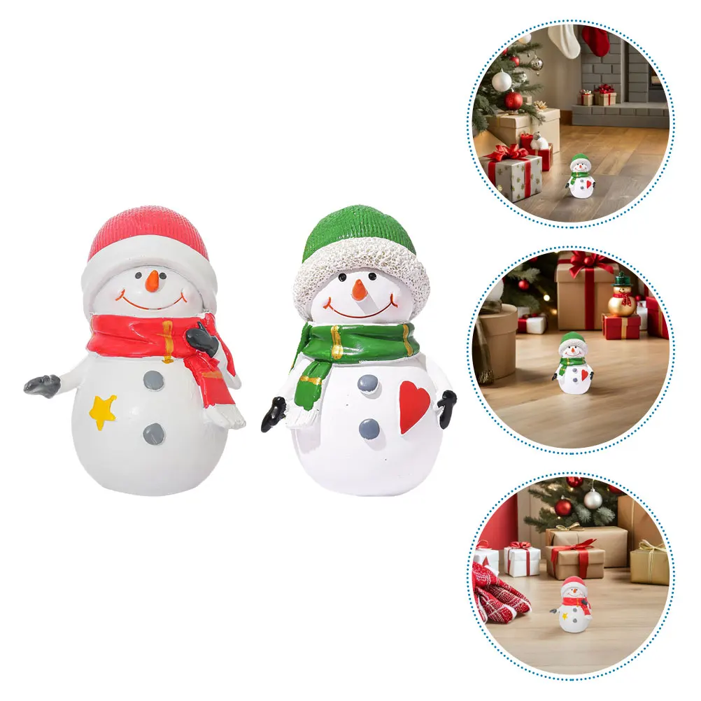 

2Pcs Christmas Resin Snowman Ornaments Miniature Small Figurines for Tabletop Shelf Mantel Holiday Decoration Min Resin Snowman