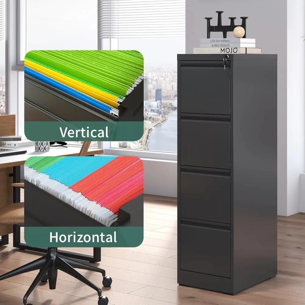 4 Drawer File Cabinet with Lock,Metal Vertical Filing Cabinets for Home Office,Heavy Duty Document Storage w/Universal File Size