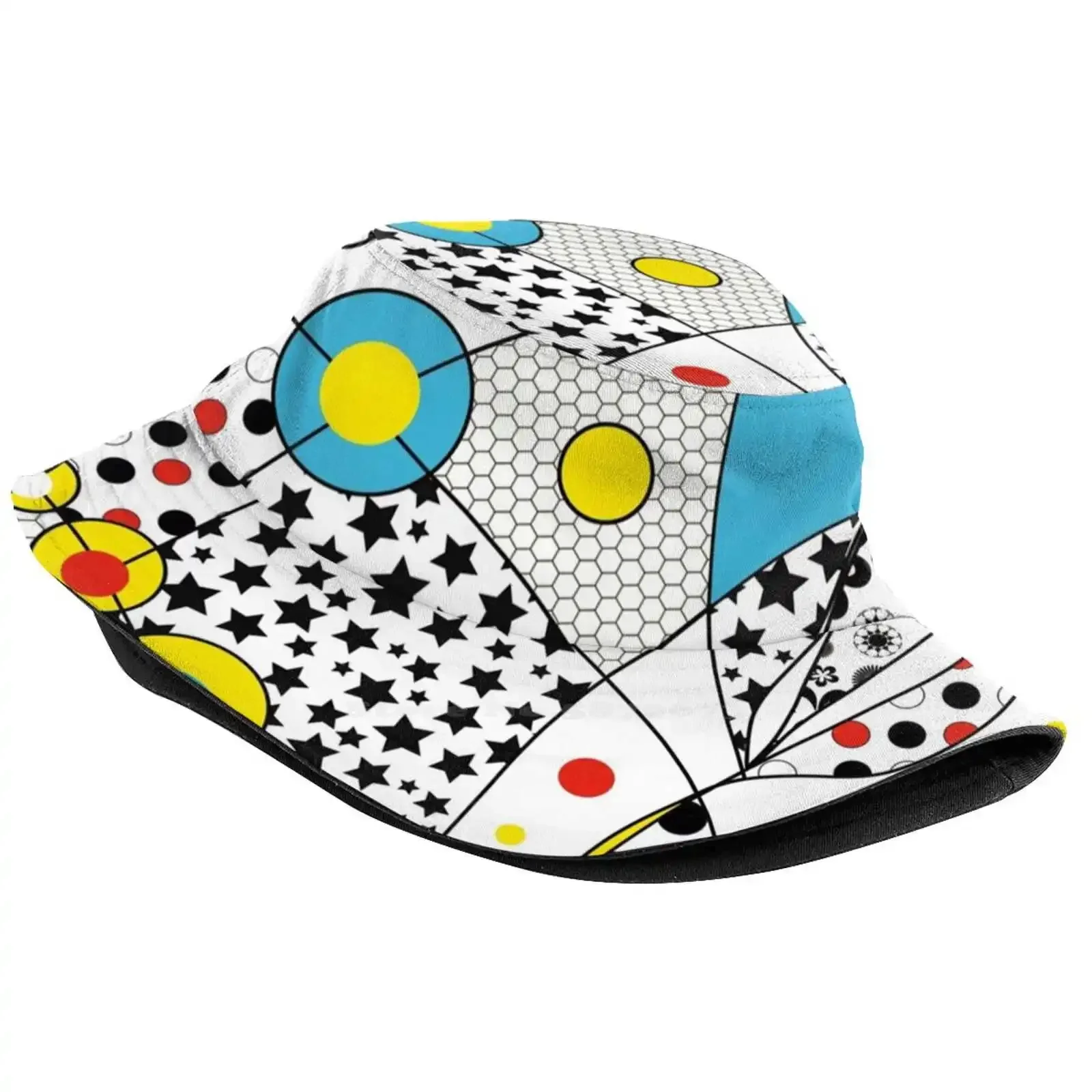 Party Pattern Primary Colors Unisex Fashion Women Men Breathable Bucket Hats Primary Colors Blue Yellow Red Pattern Memphis