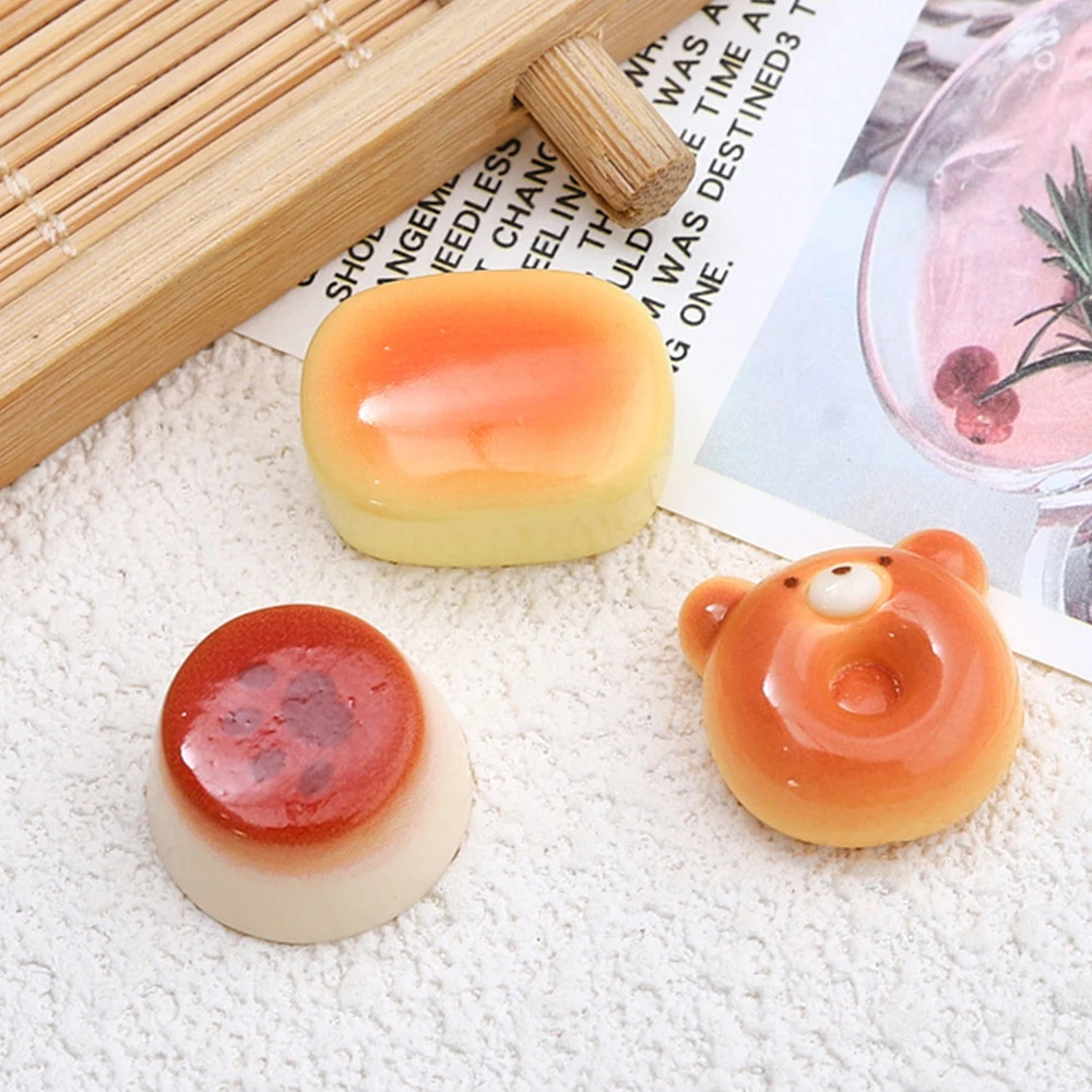 10PCS Shiny Cartoon Bear Bread Series Resin Flatback Cabochons For Hairpin Scrapbooking DIY Jewelry Craft Decoration Accessories