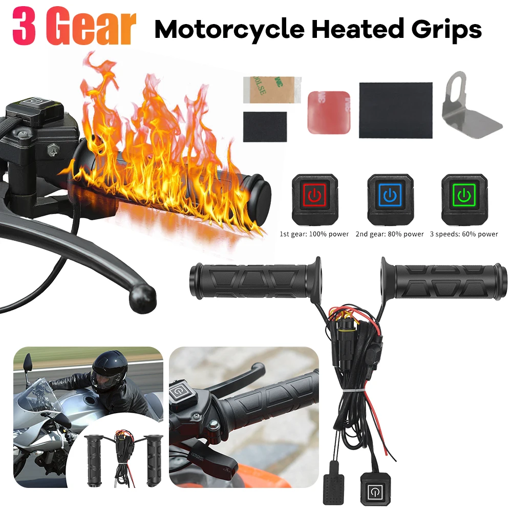 DC 12V ATV Heated Grip Smart Temperature Control Hand Warmer Grip Waterproof Scooter Bar Hand Warmer 3 Gear for Motorcycles ATV