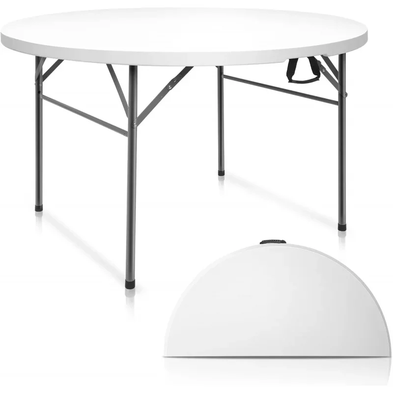 48 Round Bi-Folding Commercial Table, 4 Feet Portable Plastic Dining Card Table Kitchen or Party Wedding Event, 1-P