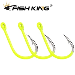 FISH KING 50PCS High carbon Steel Fishhooks Barbed Fluorescent Fishing Durable Hook Fish Gear Fighting Hook With Eye for Carp