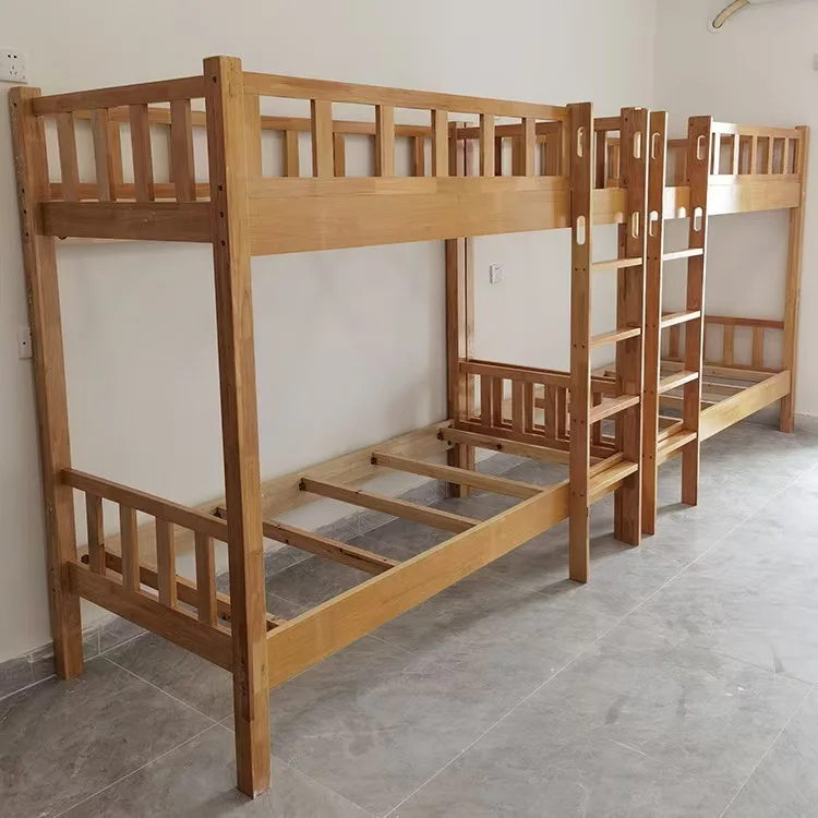 Rubber wood student dormitory with guardrails, solid wood bunk beds, B&B apartment beds, staff dormitory beds