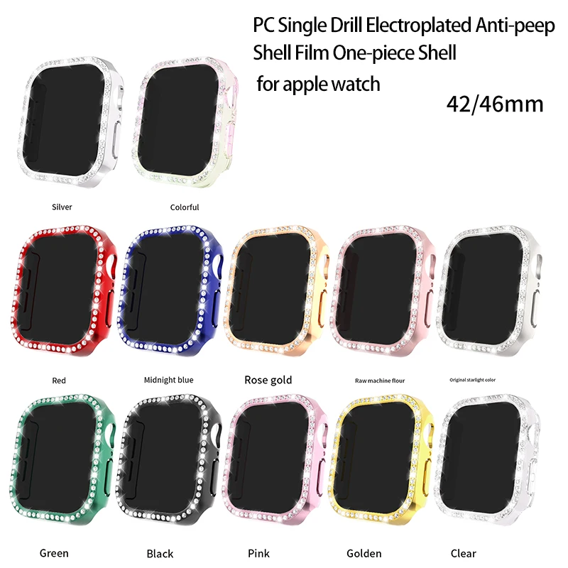 Protective case for iPhone 10 series watches, with double row diamond decoration and anti peeping protective film