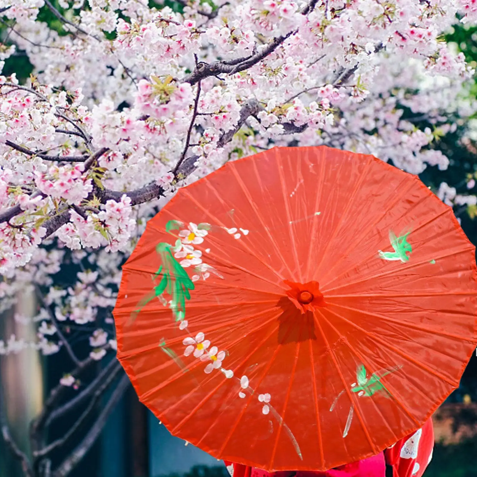 Vintage Chinese Silk Oil Paper Umbrella Red Flower Oil Paper Umbrella Bamboo Handle Wedding Decor Photo Parasol Dance Props Red