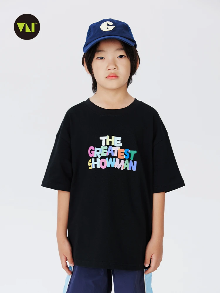 

JUSTIN children's clothing summer loose texture T-shirt children's casual cotton short-sleeved crew neck color printing