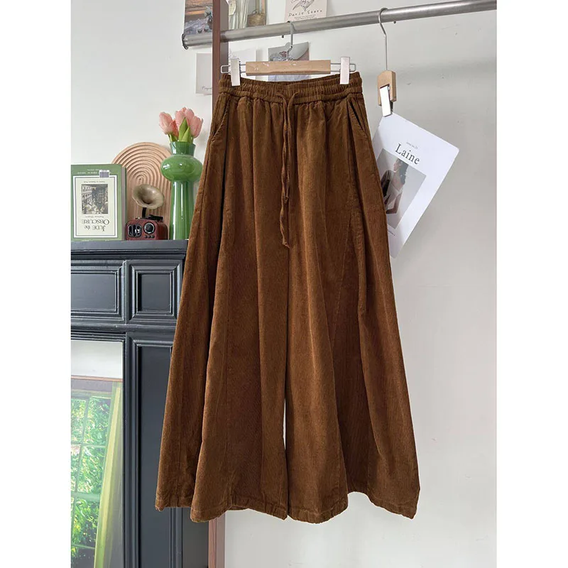 

Женские широкие брюки из вельвета в стиле ретро на шнуровке, больших размеров, осенне-зимние, свободные, повседневные, универсальные, модель MM300 KG