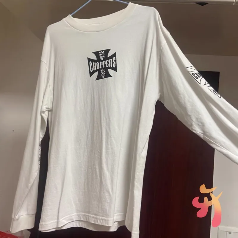 White Summer West Coast Choppers Tshirts American Street Loose Cross Scroll Print Slogan Logo Men Women Long Sleeves Tops - view 2