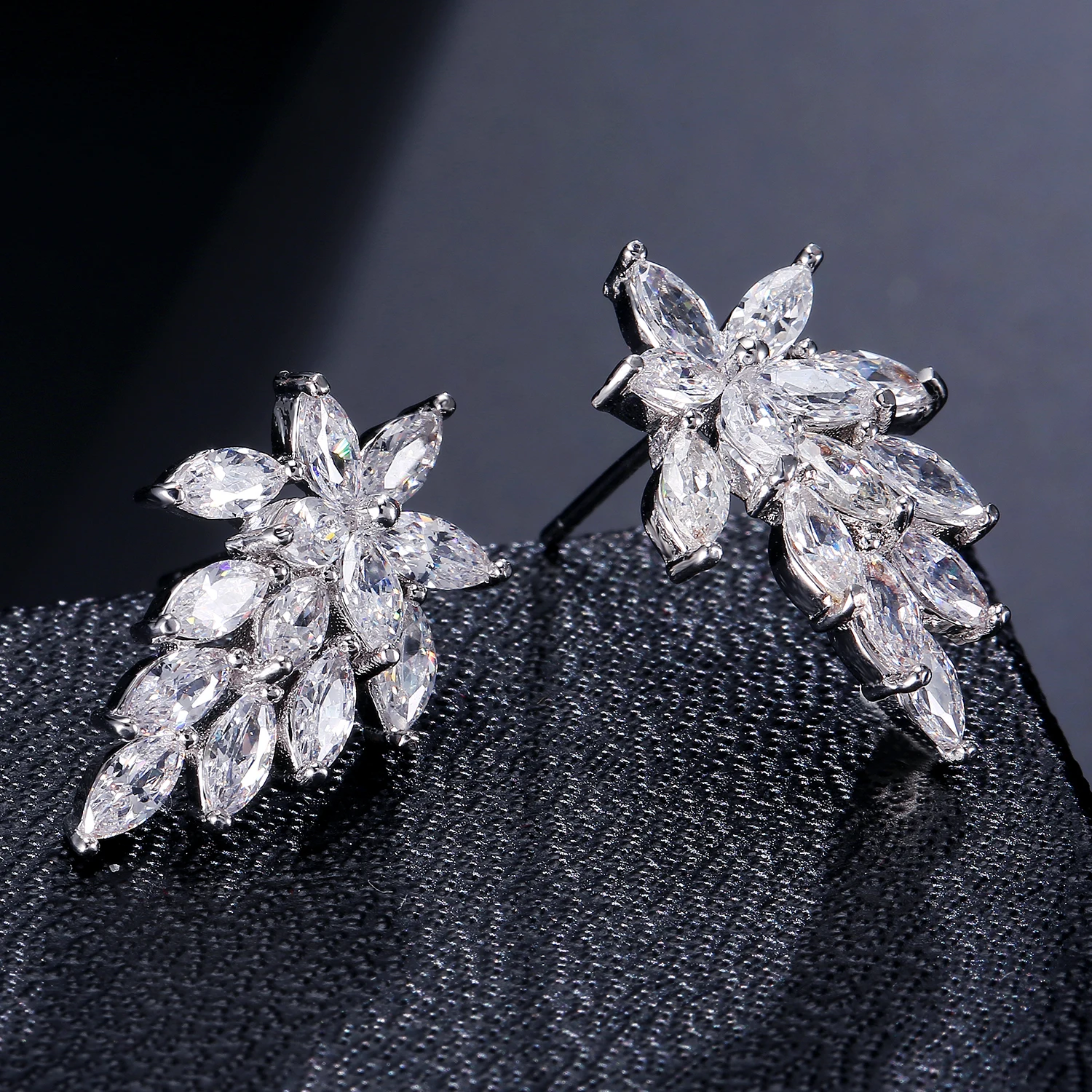 ZAKOL Elegant Marquise Crystal Zirconia Flower Stud Earrings Transparent CZ Bridal Wedding Party Earring