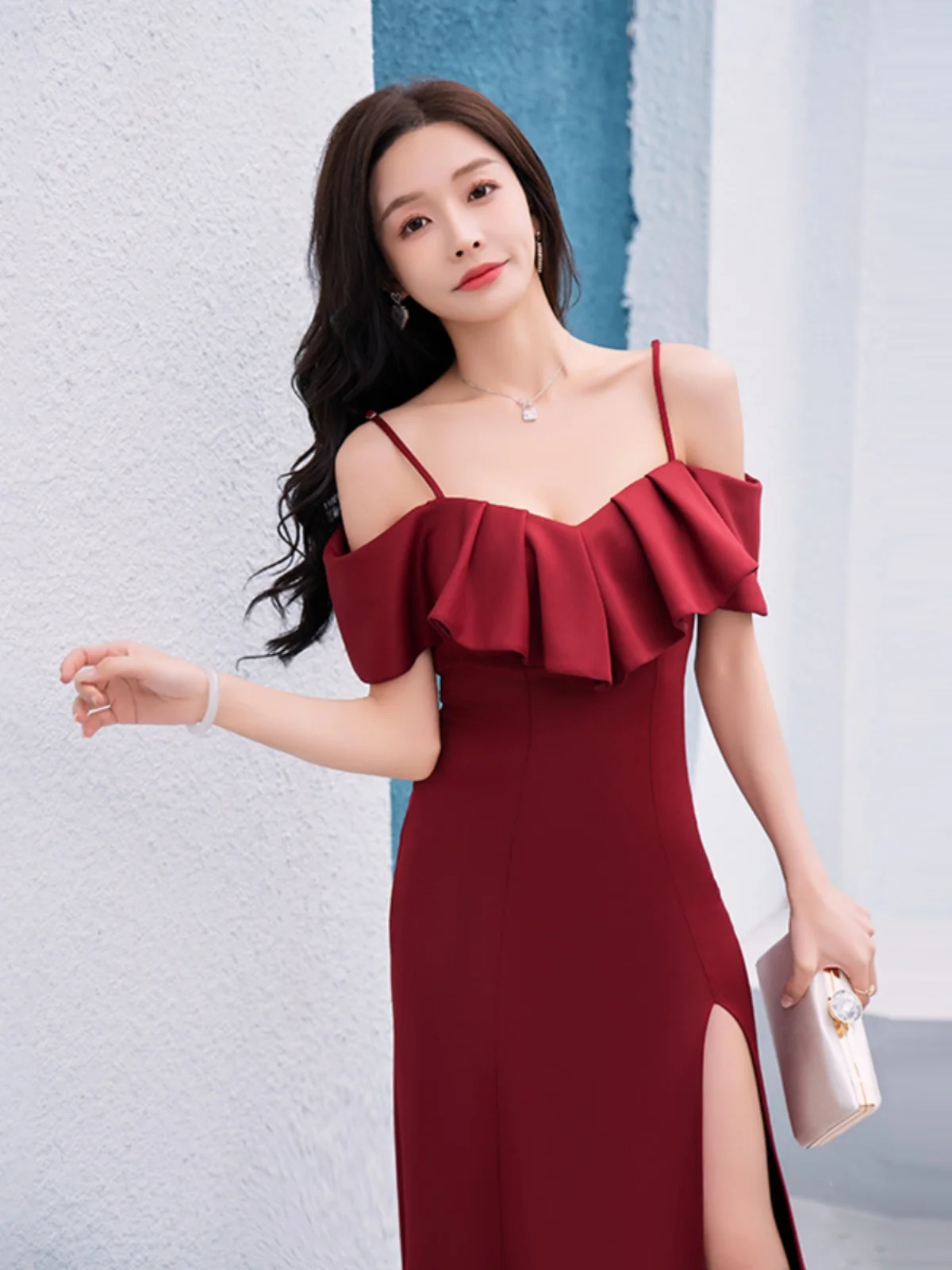 

Сексуальное платье-русалка без бретелек, однотонное, с разрезом, для вечеринок и выступлений, с завышенной талией, стандартного кроя.