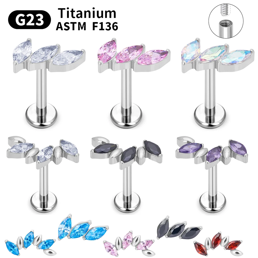 

G23 Titanium ASTM F136 Labret Lip Piercing stud earrings for women Body Jewelry Tragus Cartilage Prevent-allergies