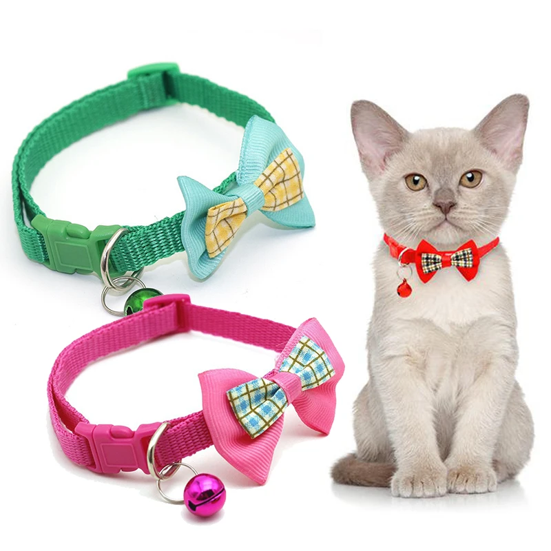 Adjustable Pets Cat Dog Collars Cute Bow Tie With Bell Pendant Necklace Fashion Necktie Safety Buckle Pet Clothing Accessoreis