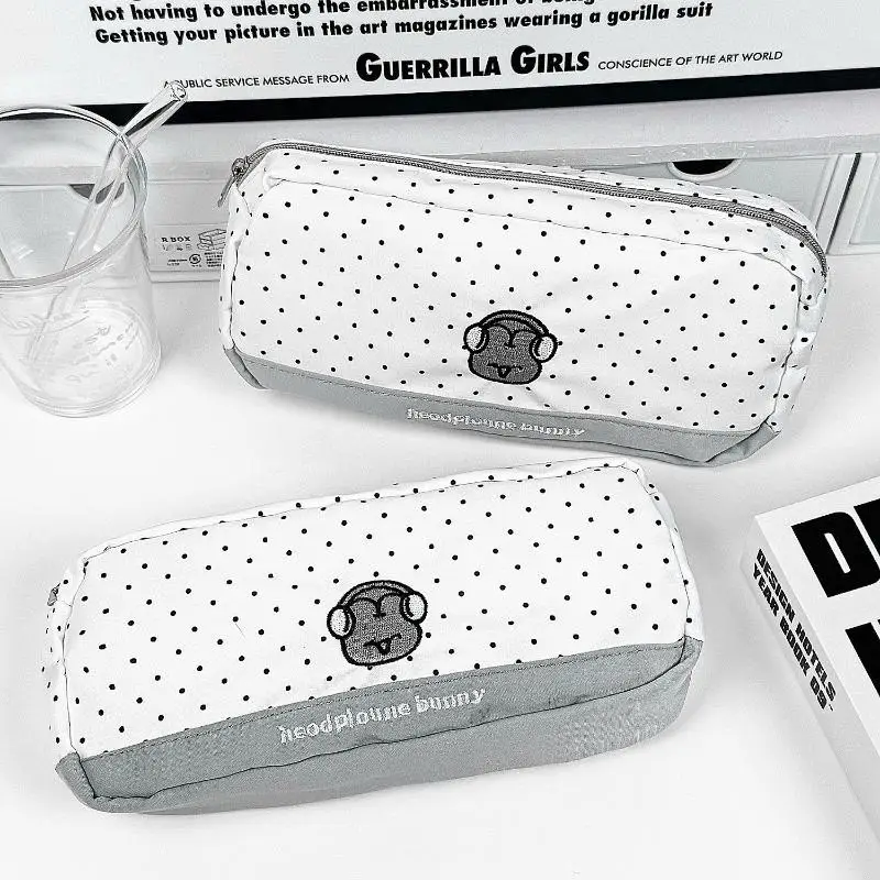 لطيف موجة نقطة سماعات أرنب القلم حالة الكرتون المحمولة الحد الأدنى سعة كبيرة مقلمة حقيبة التخزين لوازم الطلاب #2