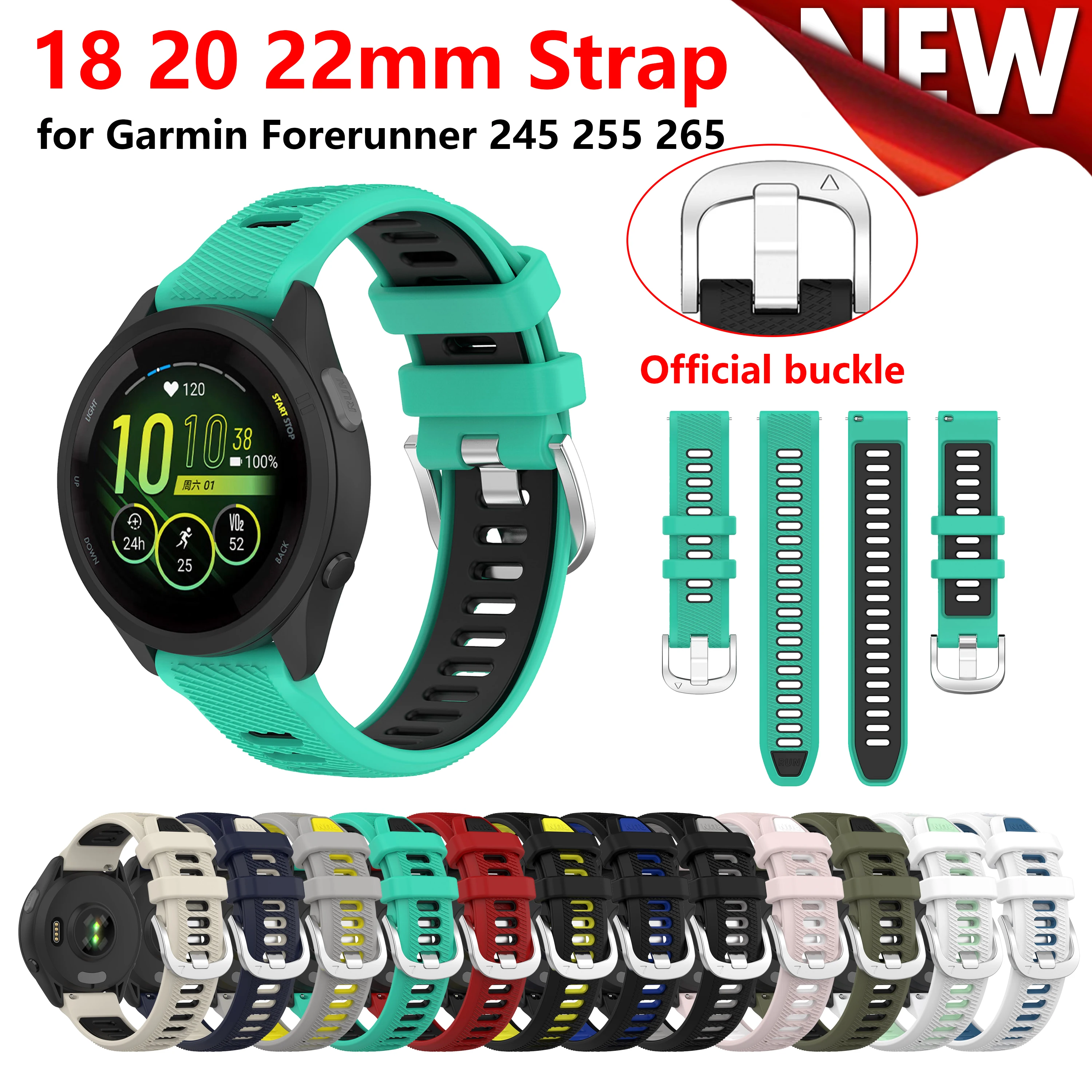 

18 20 22mm Wacth Strap For Garmin Venu 2 SQ/Vivoactive 3S 4S/Vivomove 3S/Forerunner 265 255 245 645 745 Silicone Smartwatch band