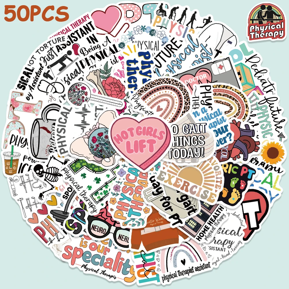 50pcs Funny Physical Therapis Stickers For Laptop Luggage Skateboard Notebook Scrapbook Waterproof Stickers