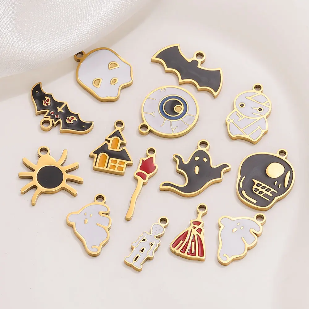 

5pcs Stainless Steel Ghost Mummy Bat Charms Halloween Pendant Jewelry Accessories DIY Women's Necklace Earrings Bracelet Making