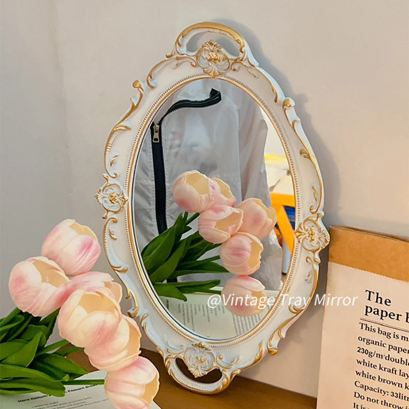 

Vintage Nordic Bedroom Mirror Living Room Art Decoration Makeup Garden Luxury Mirror Standing Wavy Spiegels Home Decorations