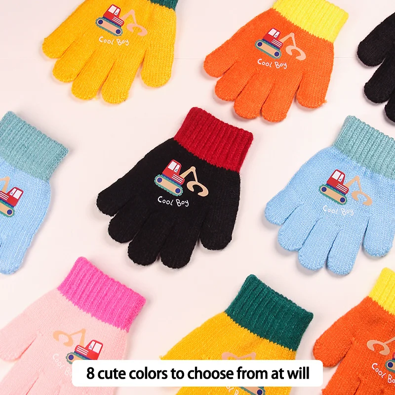 Großhandel Kinder Winterhandschuhe Warme gestrickte Fingerhandschuhe für Jungen Mädchen Cartoon Design