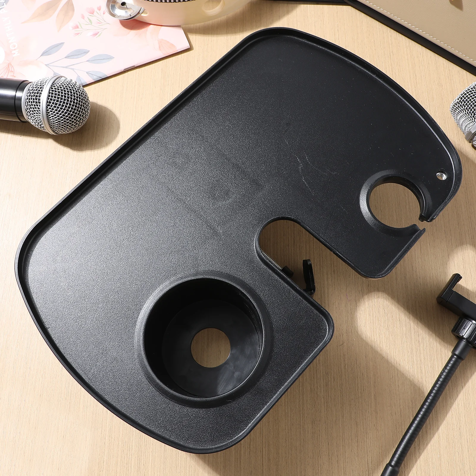 

Mic Stand Tray Large Size Sturdy ABS Clamp On Shelf Cup Holder Microphone Stand Accessory Live Broadcast Recording Speech