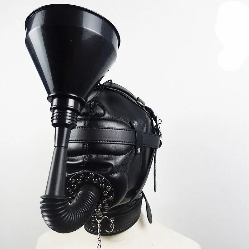 Máscara de cuero PU para hombres y mujeres, gorro de mordaza bucal con embudo, cubierta desmontable, Bondage, BDSM, Gimp, disfraz Sexy, juguetes sexuales