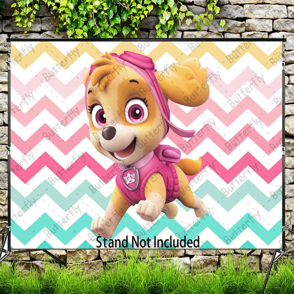 

Running Skye Everest Birthday Party Backdrop Cartoon Rescue Dogs Paw Patrol Blue Flowers Rocky Baby Shower Background Banner