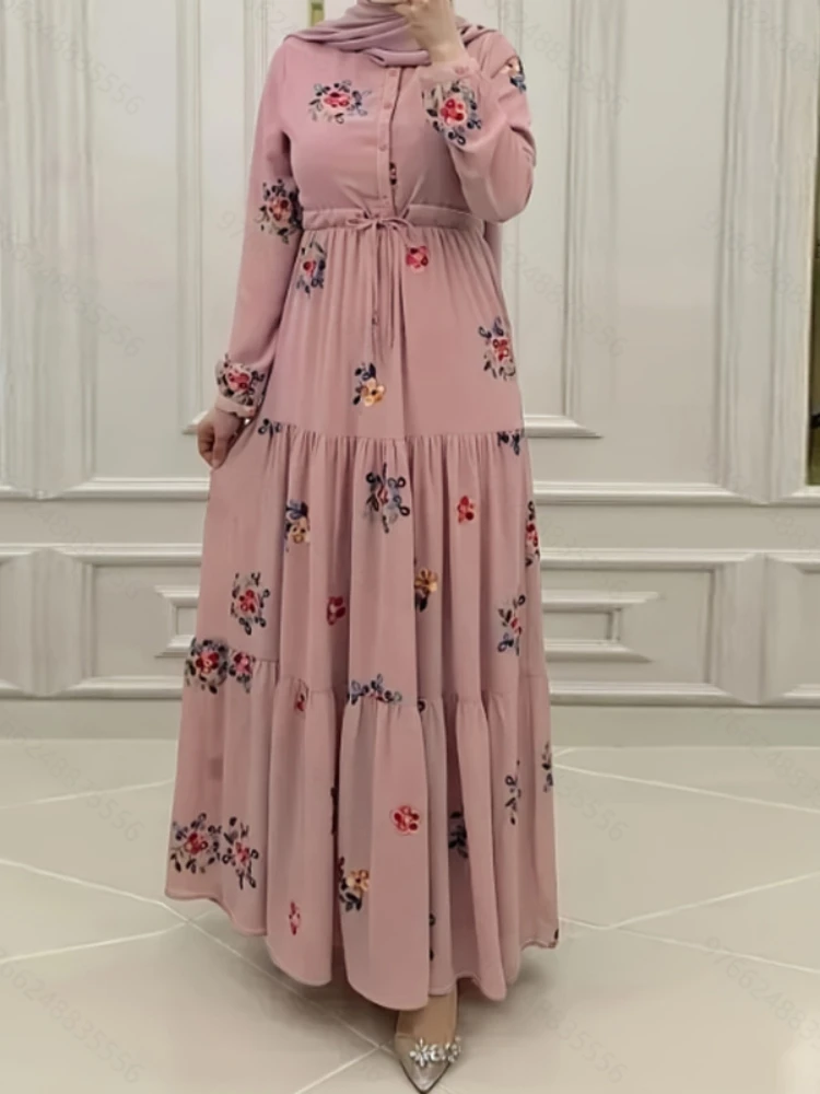 Eid Embroidery Dress for Muslim Women Dresses Party Abaya Ramadan Belt Morocco Kaftan Vestidos Largos Dubai Turkey Robe Jalabiya