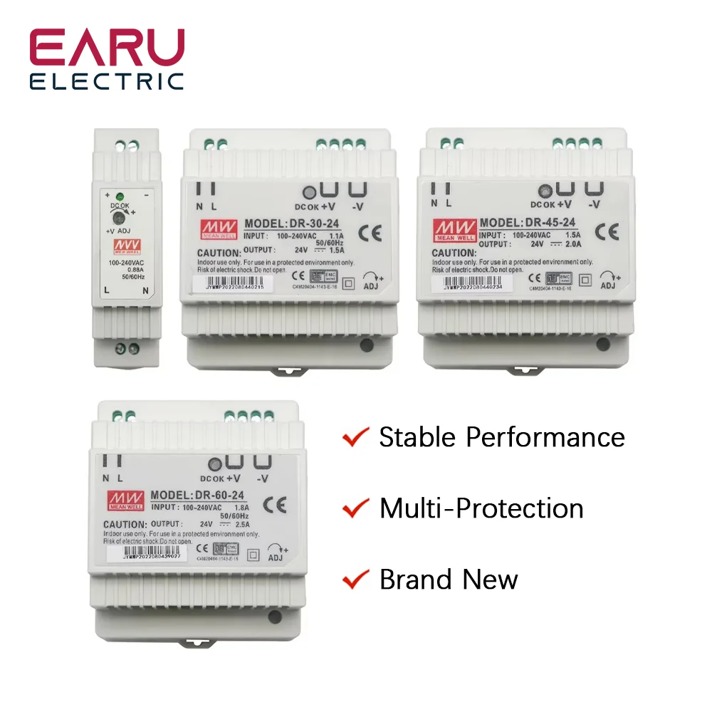 Single Output 15W 30W 45W 60W  5V 12V 15V 24V Industrial Din Rail Power Supply Switch DR-15 DR-30 DR-45 DR-60 -5/12/15/24