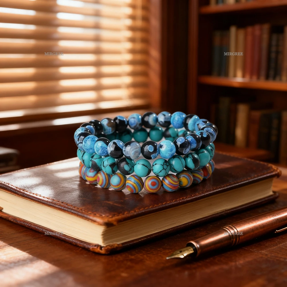 3-teiliges Naturstein-Perlenarmband-Set, Multi-Edelstein-Armband, handgefertigter Vintage-Schmuck, eine Wahl für den täglichen Gebrauch und als Geschenk