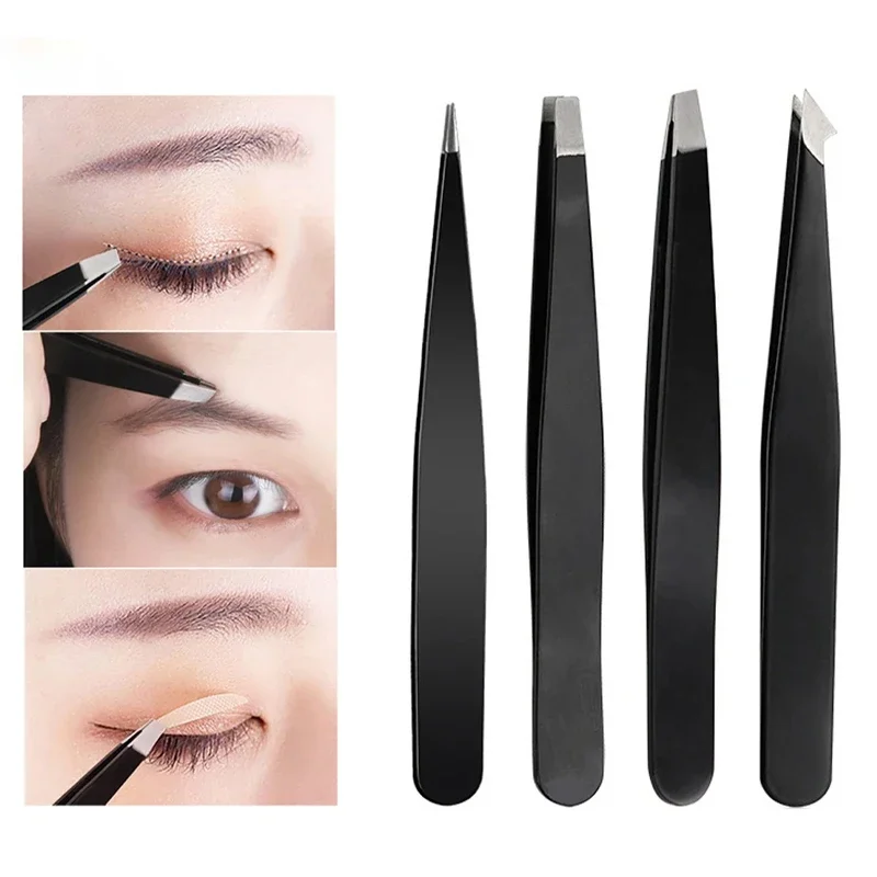 4 قطعة ملاقط الحواجب من الفولاذ المقاوم للصدأ 5 ألوان مجموعة أدوات ماكياج لإزالة الرموش متينة ومقاومة للصدأ وسهلة التنظيف #2