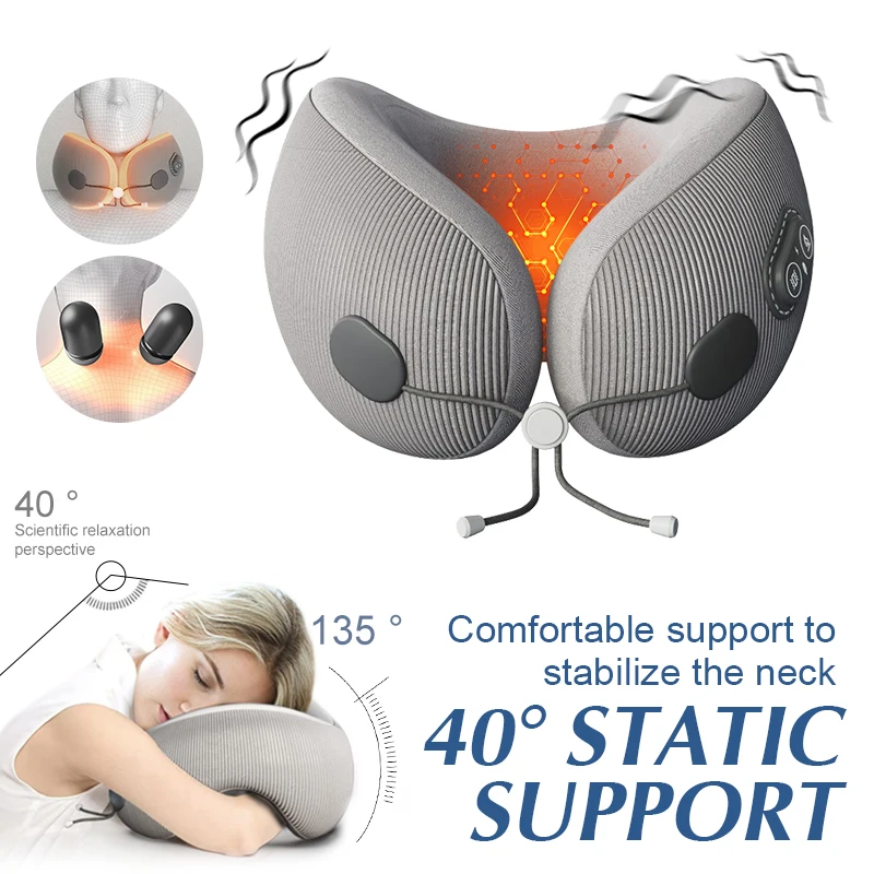 Heated Neck Pillow Multifunction Memory Foam Neck Pillow Soft Airplane Massage Pillow Ergonomic Healthcare Travel Pillow for Nap