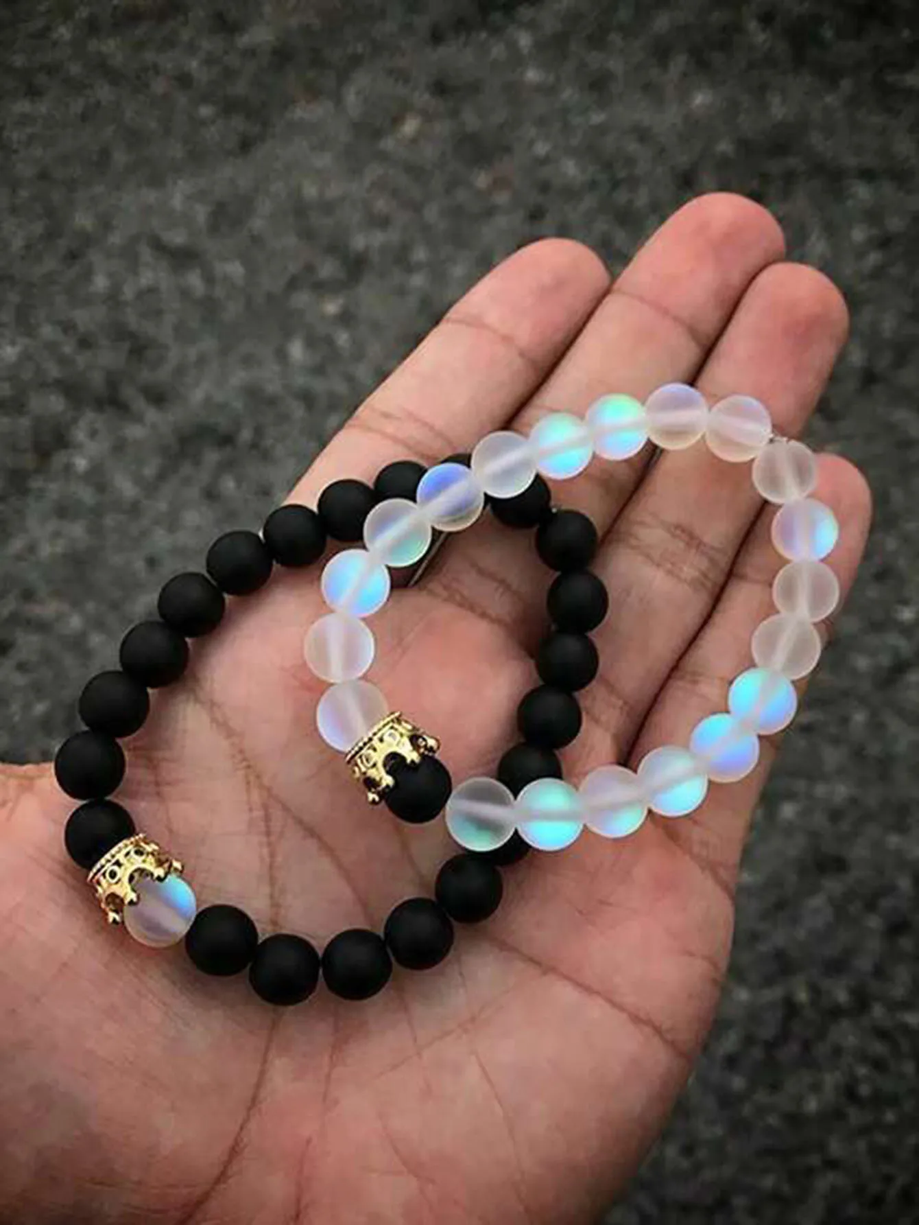 2pcs/Set Natural Stone Dumbbell Beaded Bracelet Black Beads Fitness Fit Life Prayer Bracelets Bangles Barbell Men Jewelry image 6