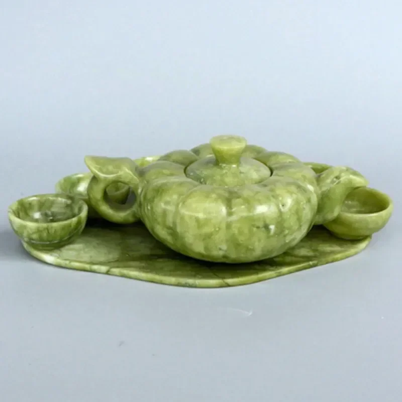 Traditional China Kung Fu Tea Cup Teapot Set Natural Jade Carving Jade Teapot Tea Cup A Set Handmade Tea Set Drinkware