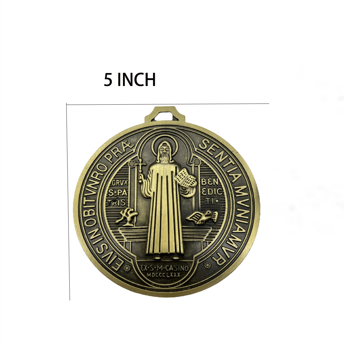 EXTRA LARGE 5 INCH ST BENEDICT CROSS MEDAL VINTAGE BRASS TONE FINISH FOR WALL OR DESK DISPLAY/MEDALLA DE SAN BENITO