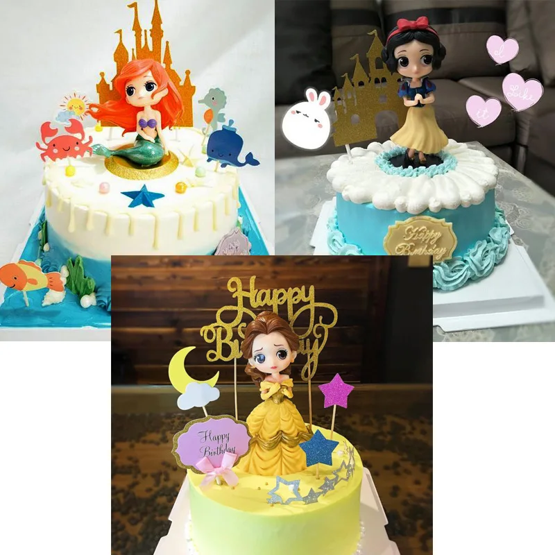 Disney Princess Figures Mulan Ariel Frozen Elsa Anna Belle The Little Mermaid Cinderella Sophia Alice Figure Toys PVC Kids Gift