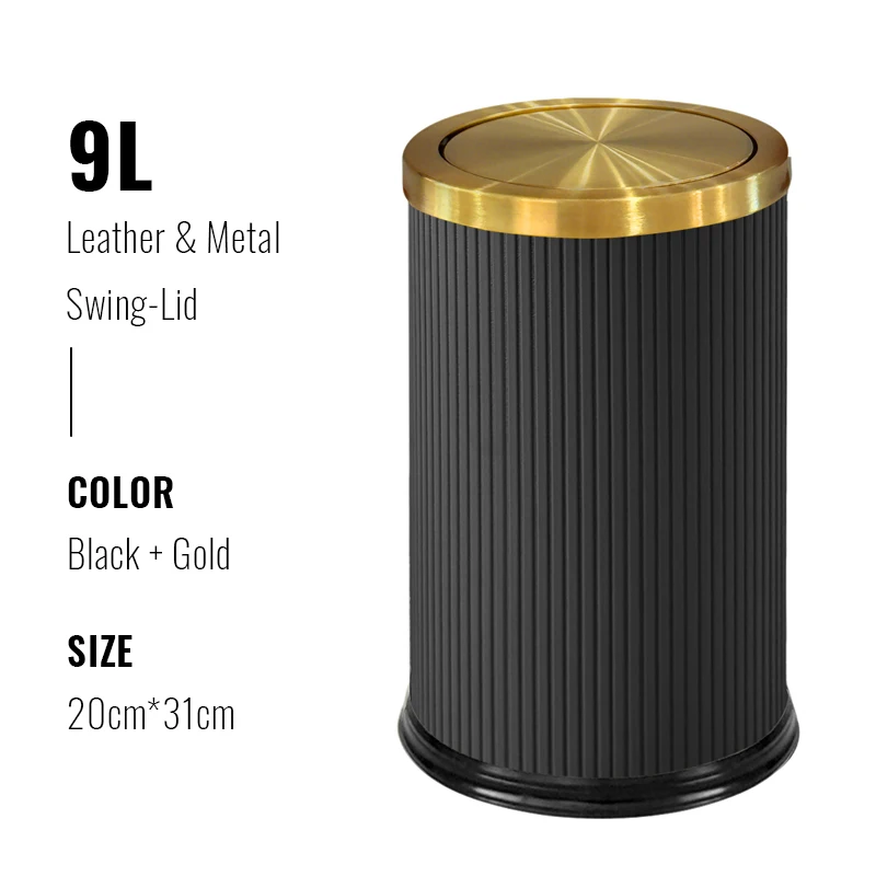 

Leather Swing-Top Waste Bin Luxury Nordic Style Odor-proof Large Capacity Trash Can for Bathroom Living Room