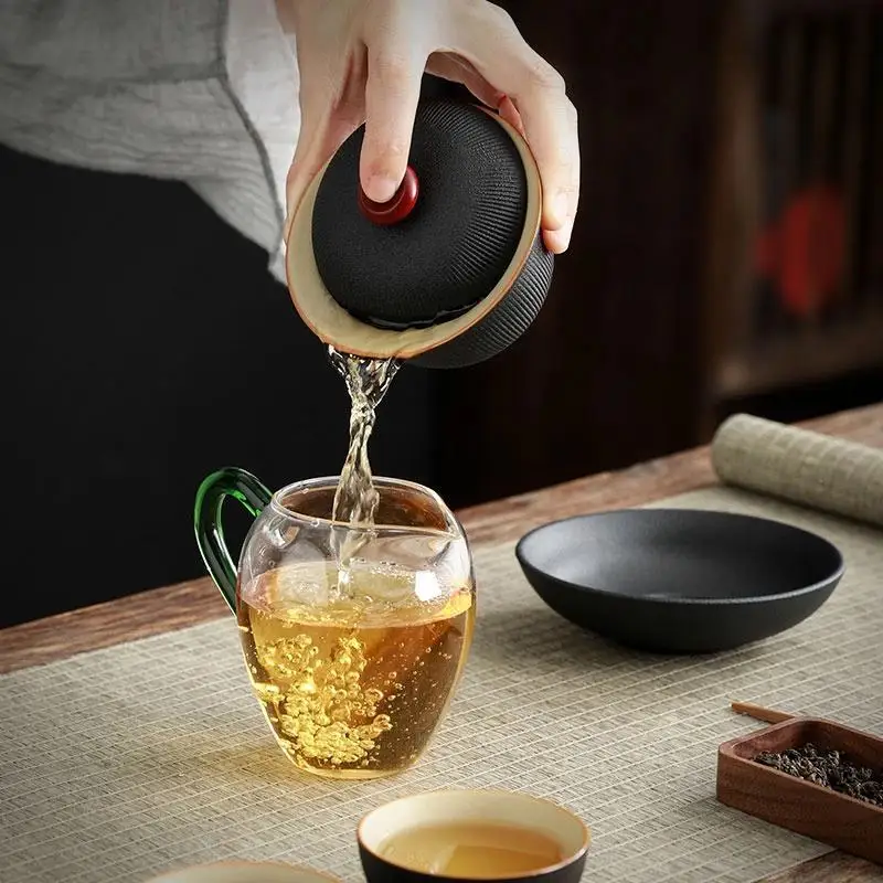 Coarse Pottery Gaiwan Big 3-Talents Tea Cup 3 Colors Optional Ceramic Brewing Bowl Retro Kung Fu Teaware Household Tea Tureen