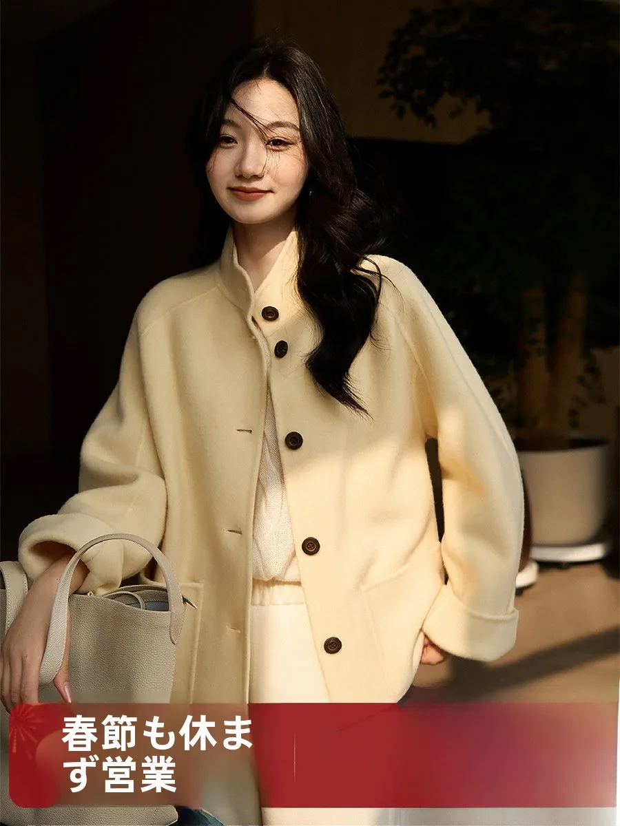 

Модное двустороннее шерстяное пальто Free Series из тяжелой шерсти ягненка с воротником-стойкой, женская верхняя одежда, весна 2026