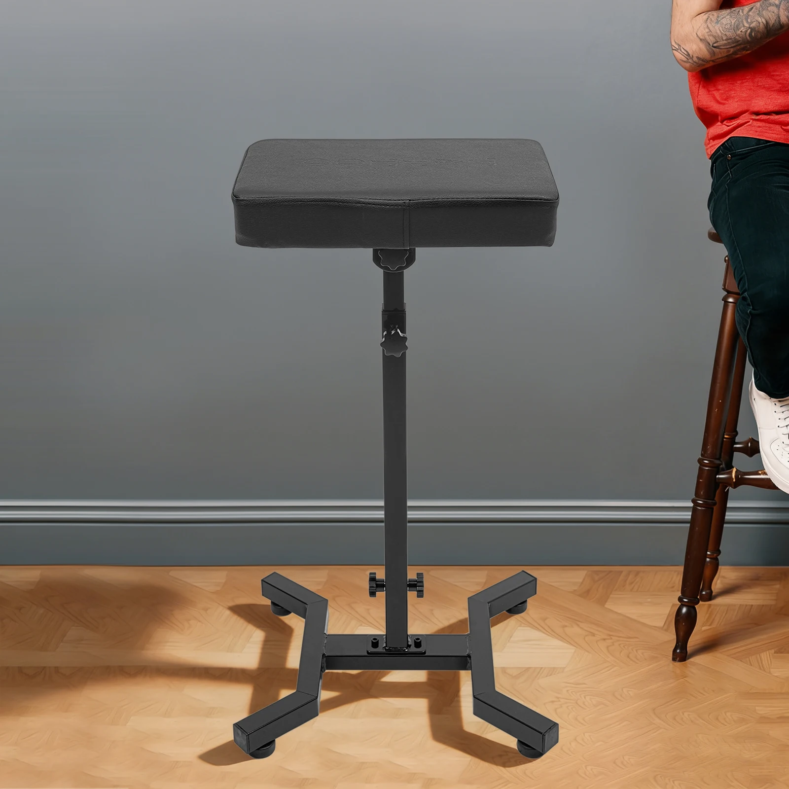 Black Baking Paint Iron Tattoo Arm Rest Stand for Tattoo Studio, Height & Angle Adjustable PU Sponge Cushion Anti-slip Base Support for Tattoo Artists