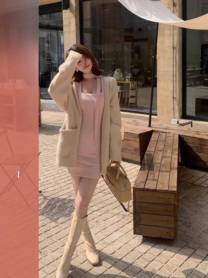 

Soft Cozy Women's Knitted Open Cardigan Loose Fit Mid-Length Autumn Versatile Lazy Sle Long Sve Color Sweater Jaet