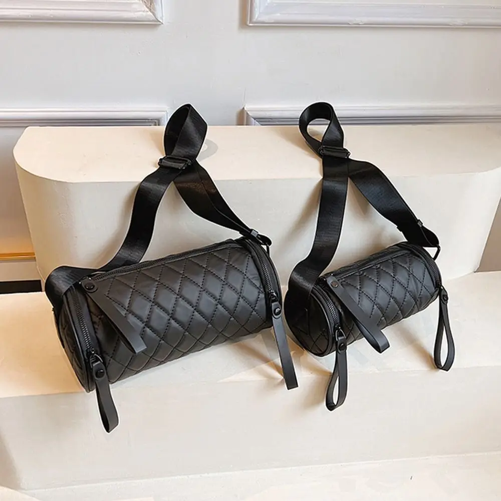 

Temperament Elegant Nylon Shoulder Bag Korean Style Solid Color Rhombus Crossbody Bag Plaid Handbag Cylinder Bag Girls