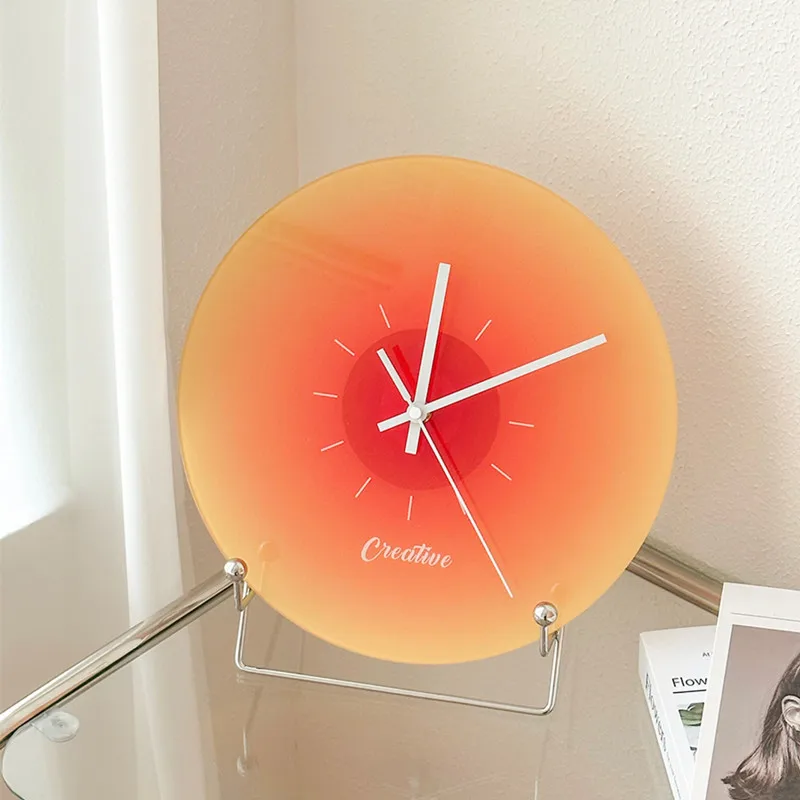 CuteLife Nordic Black Plastic Record Shape Table Clock Living Room Home Decoration Clock Round Desktop Silent Modern Wall Clocks