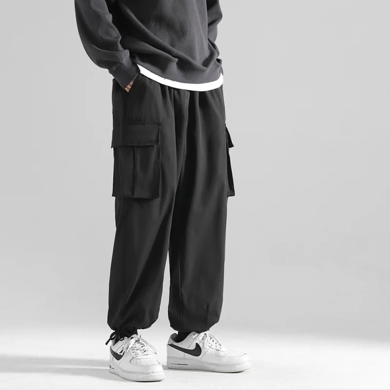 

2024 New Spring And Fall Jogging Casual Loose Straight Pants Men'S Drawstring Feet Can Be Loose Hip-Hop Multi-Pocket Pants