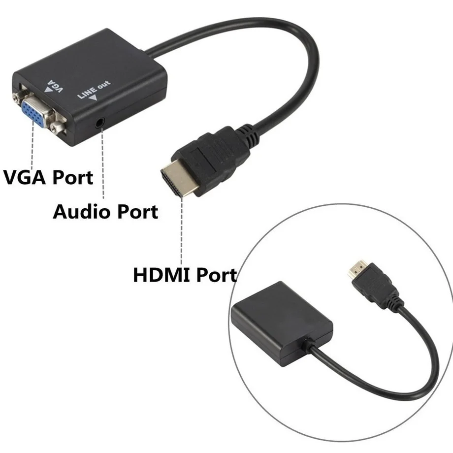 Grwibeou HDMI-Compatible to VGA Adapter Cable Digital to Analog 1080P Video HDMI to VGA Converter For Projector HDTV PC Laptop